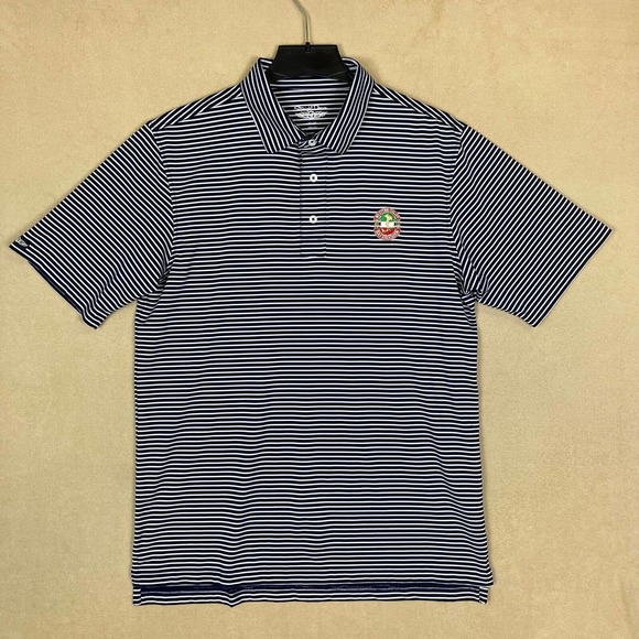 Straight Down‎ Golf Polo Shirt Mens M Blue Striped Embroidered Logo On Chest - Picture 1 of 12